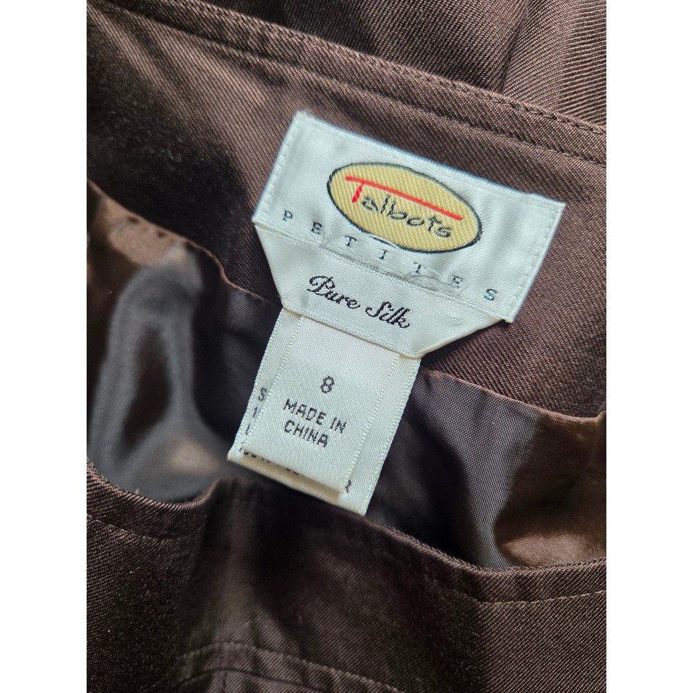 Talbots Petites Brown 100% Silk Wide‎ Leg Dress Pants Trousers Womens Size 8P - Picture 4 of 8